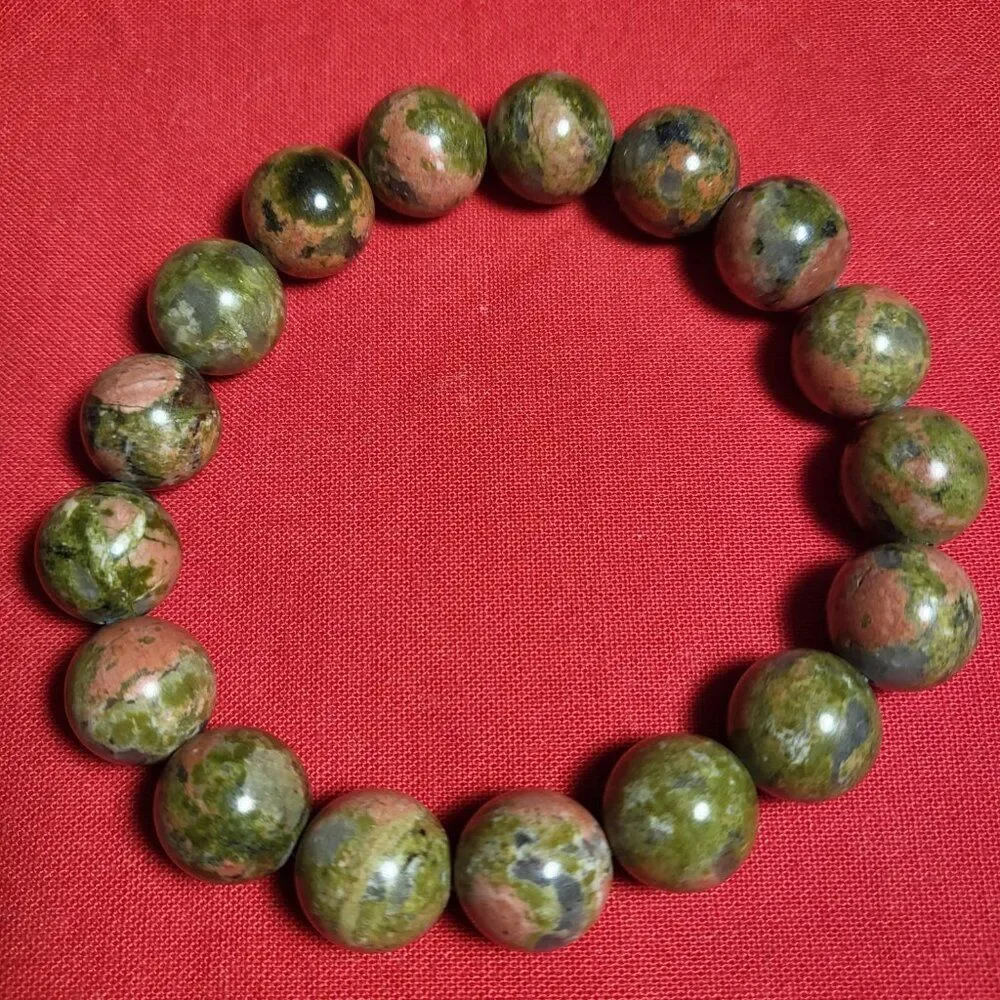 Natural Unakite Beaded Stretch Bracelet